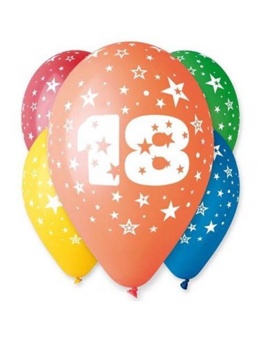 Balony 12" z nadrukiem "18", pastel mix 5 szt.  -7467