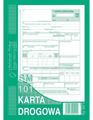 Karta drogowa SM/101 numer samochód osobowy A5-28