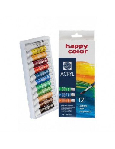 Farby akrylowe 12 kolorów 12 ml HappyColor 