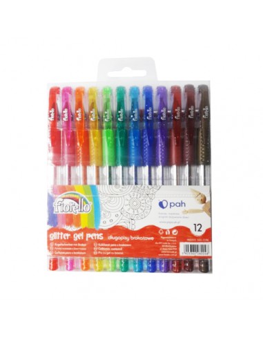 Długopisy żelowe z brokatem 12 kolorów Fiorello