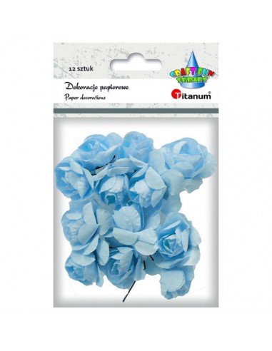 Dekoracja różyczki papierowe 12 szt. niebieskie