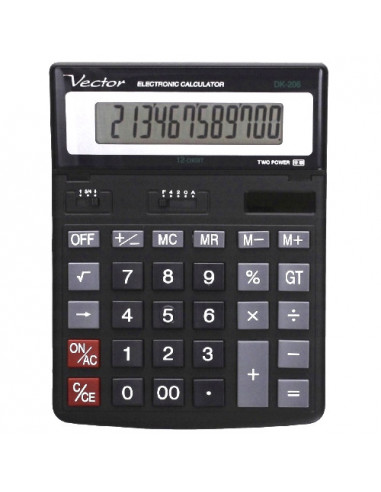 Kalkulator biurowy podstawowy Vector KAV DK-206 BLK