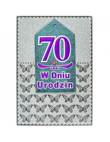 Kartka 70 URODZINY srebrna CZ