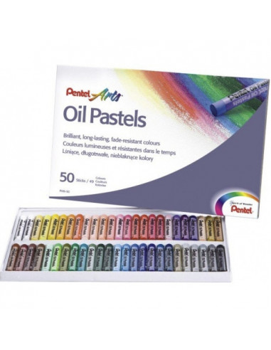 Kredki pastele olejne 50 kolorów PENTEL szkolne