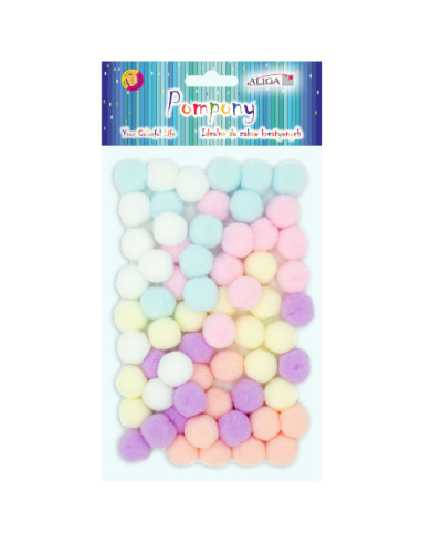 Pompony kulki pluszowe mix kolorów pastel 60 szt. 2 cm