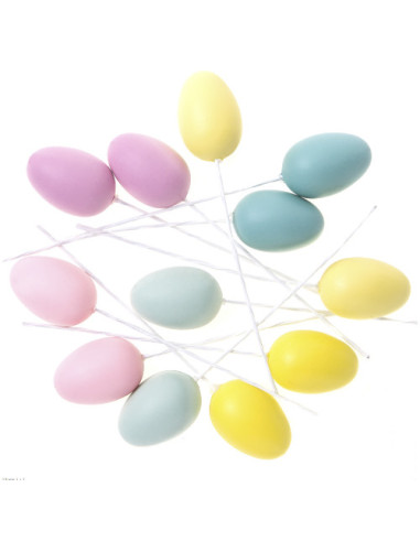 Dekoracja mini jajka na druciku 3,5cm 12szt pastel