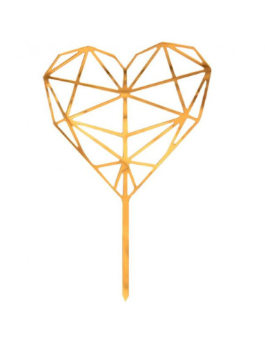 Dekoracja akrylowa na tort Diamond Heart złota 16x10cm toper