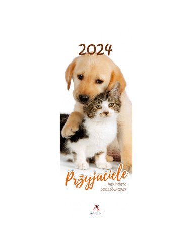 Kalendarz pocztówkowy PRZYJACILE zwierzęta psy koty 2024