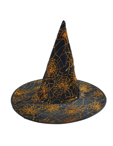 Kapelusz czarownicy wiedźmy czarno złoty 32x32 cm halloween