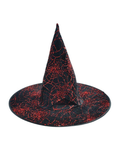Kapelusz czarownicy wiedźmy czarno czerwony 32x32 cm halloween