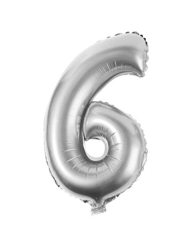 Balon urodzinowy folia cyfra 6 srebrna 34" duża 86cm hel powietrze
