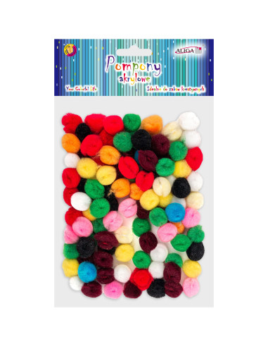 Pompony akrylowe mix kolorów i wielkości kulka pompon 100szt.