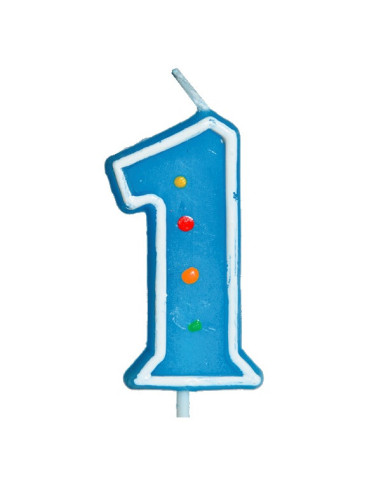 Świeczka urodzinowa cyferka "1" z pikerem niebieska cyfra jedynka