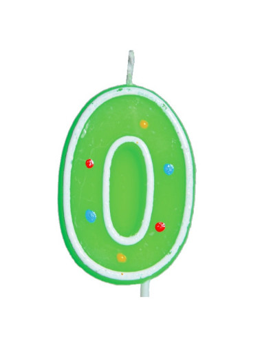 Świeczka urodzinowa cyferka "0" z pikerem zielona cyfra zero