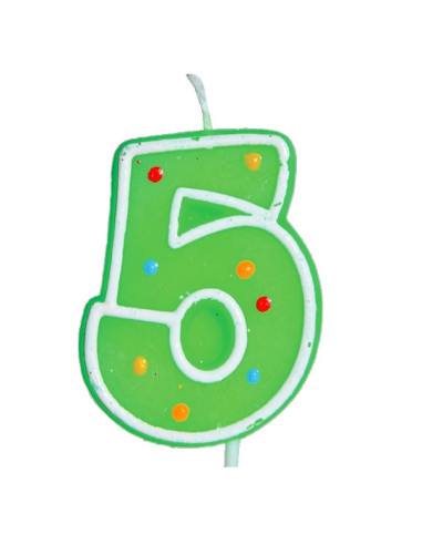 Świeczka urodzinowa cyferka "5" z pikerem zielona pięć piątka