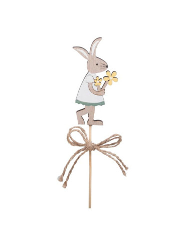 Dekoracja Zając króliczek z bukietem na piku drewniany ozdoba Wielkanoc