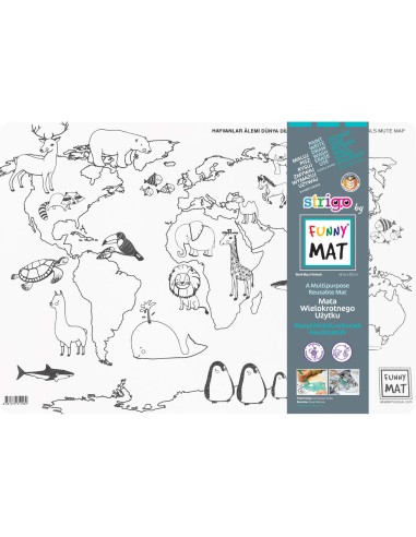 Mata biała Strigo funny Mapa świata zwierzęta podkład nauka kolorowanka