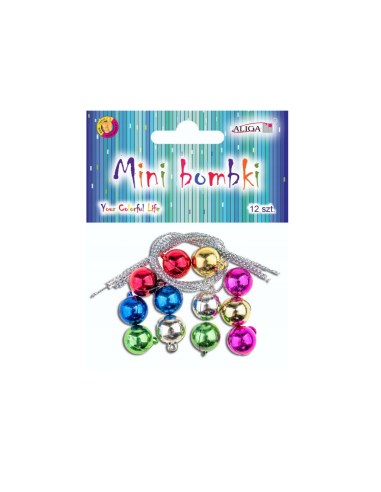 Dekoracja Mini Bombki 12mm + sznureczki 12szt